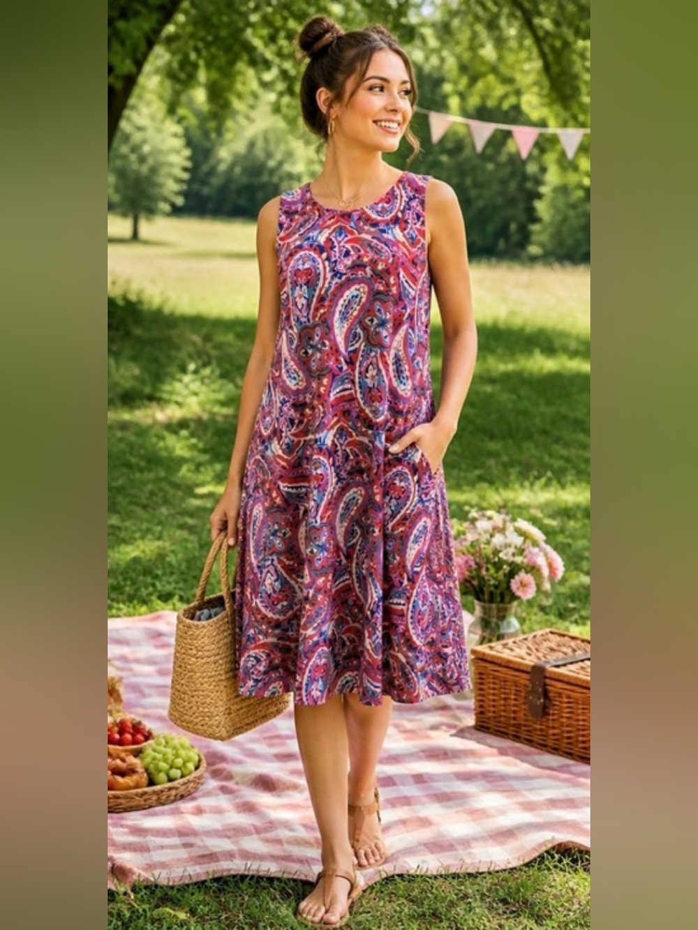 Anne Klein Sleeveless Paisley Print Shift Dress Multi-Color Size 10